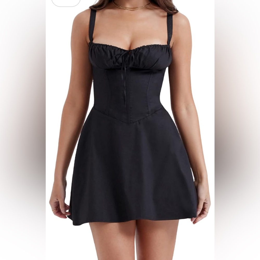 Black Mini Square Neck Corset Dress Size Medium